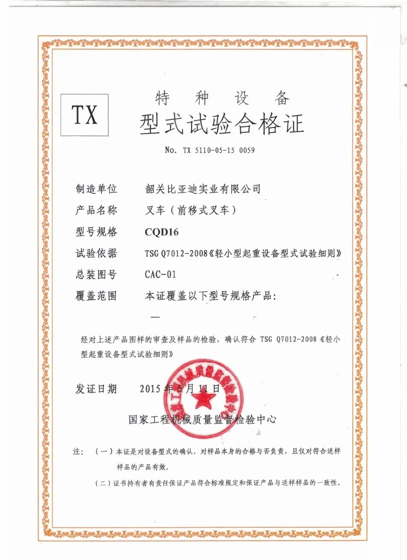 Certificat dessai de type CQD16(Figure1)