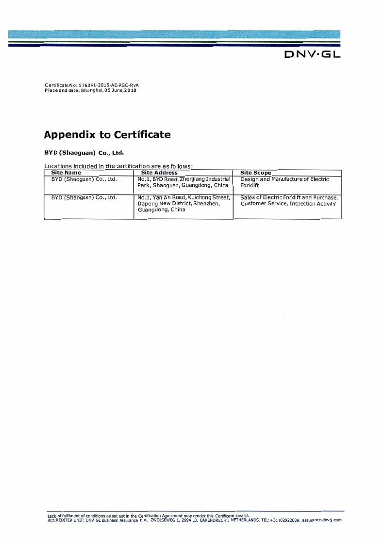 Certificat de système de gestion de la qualité - ISO14001 : 2015 (anglais)